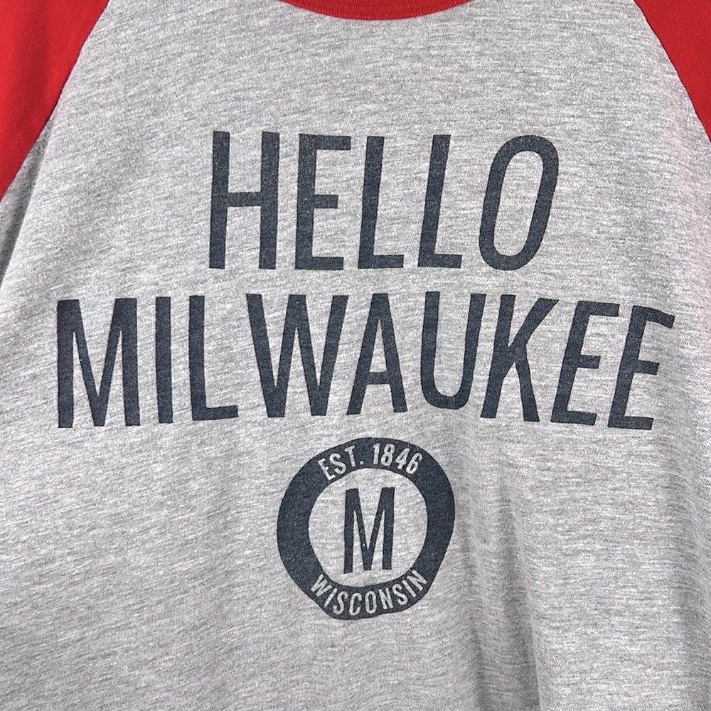 American Apparel Hello Milwaukee Baseball 3/4 Sleeve Tee Red & Gray Size Medium - Picture 3 of 6